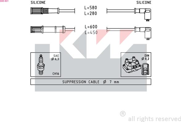 KW 360 451 - Комплект проводов зажигания autosila-amz.com