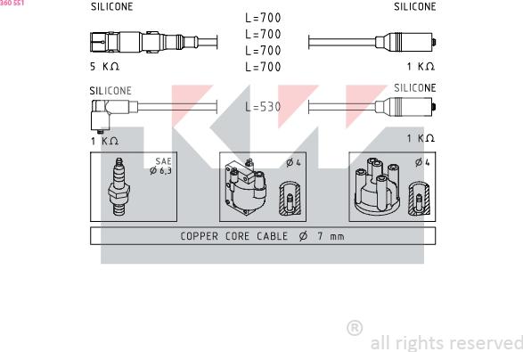 KW 360 551 - Комплект проводов зажигания autosila-amz.com