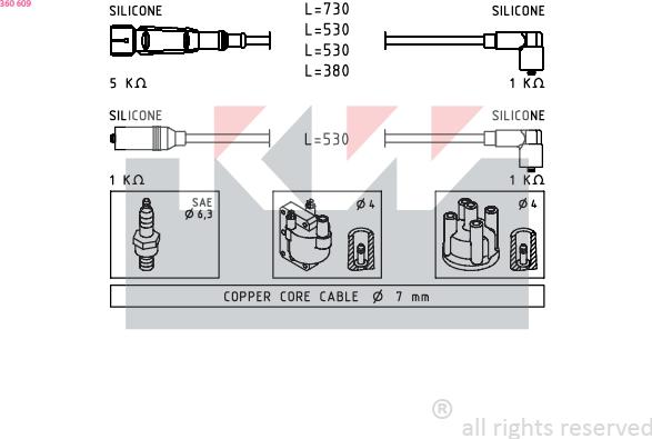 KW 360 609 - Комплект проводов зажигания autosila-amz.com