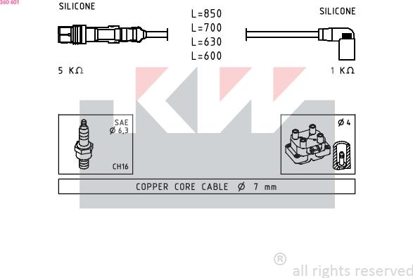 KW 360 601 - Комплект проводов зажигания autosila-amz.com