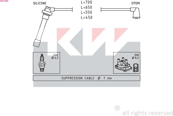 KW 360 686 - Комплект проводов зажигания autosila-amz.com