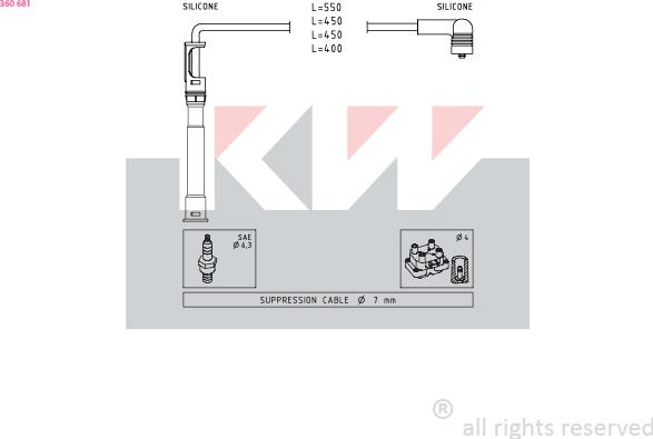 KW 360 681 - Комплект проводов зажигания autosila-amz.com