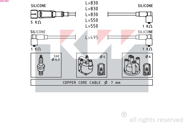 KW 360 682 - Комплект проводов зажигания autosila-amz.com