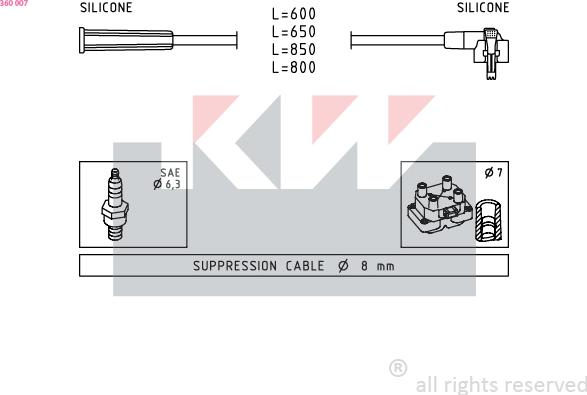 KW 360 007 - Комплект проводов зажигания autosila-amz.com