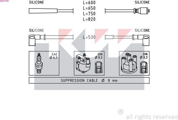 KW 360 078 - Комплект проводов зажигания autosila-amz.com