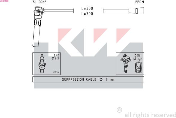 KW 360 889 - Комплект проводов зажигания autosila-amz.com