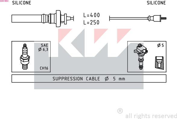 KW 360 883 - Комплект проводов зажигания autosila-amz.com