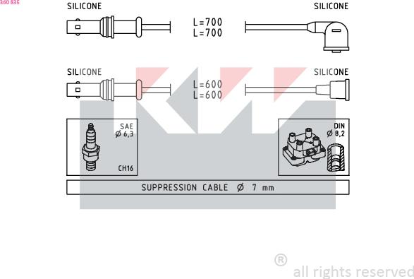 KW 360 835 - Комплект проводов зажигания autosila-amz.com