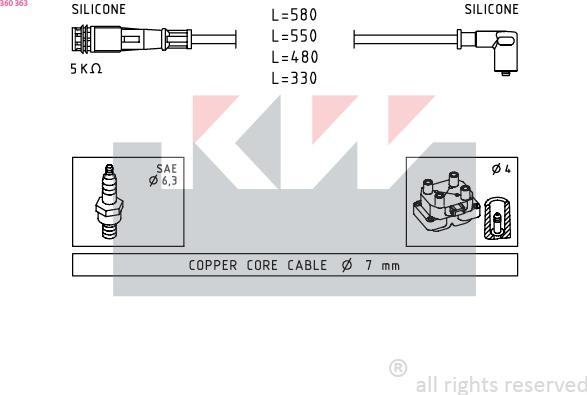 KW 360 363 - Комплект проводов зажигания autosila-amz.com