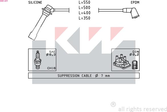 KW 360 231 - Комплект проводов зажигания autosila-amz.com