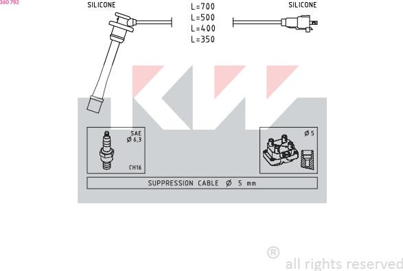 KW 360 792 - Комплект проводов зажигания autosila-amz.com