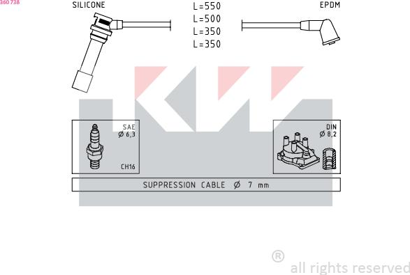 KW 360 738 - Комплект проводов зажигания autosila-amz.com