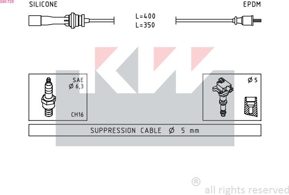 KW 360 729 - Комплект проводов зажигания autosila-amz.com