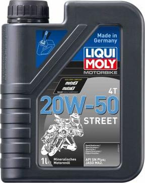 Liqui Moly 1500 - Масло мотор Motorbike 4T Street 20W-50 (Минеральное) (1 л.) autosila-amz.com