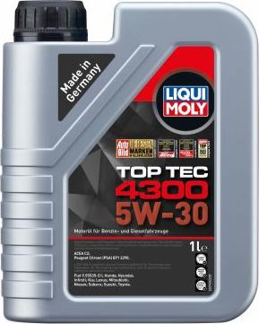 Liqui Moly 3740 - LiquiMoly 5W30 Top Tec 4300 (1L) масло мотор.!синт.\ API SM/CF, ACEA A1/B1-04, A5/B5, C2-04 autosila-amz.com