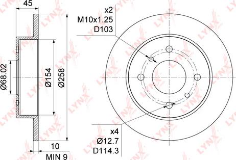 LYNXauto BN-1100 - Диск тормозной задний (258x10) NISSAN Almera(N16) 1.5-2.2D 00> / Primera(P10/P11) 1.6-2.0D 90-01 autosila-amz.com