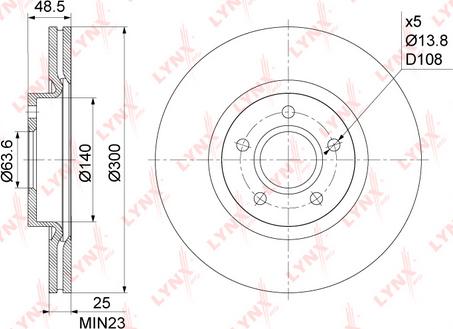 LYNXauto BN-1218 - Диск тормозной передний (300x25) FORD Focus II-III 1.4-2.0D 04-12 / C-Max 1.6-2.0D 03-10 / Kuga I-II autosila-amz.com
