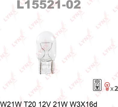 LYNXauto L15521-02 - Лампа W21W T20 12V 21W W3 autosila-amz.com