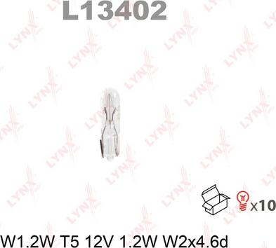 LYNXauto L13402 - Лампа накаливания W1.2W T5 12V 1.2W W2X4.6D L13402 autosila-amz.com