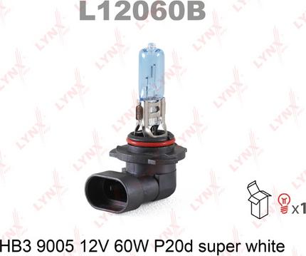 LYNXauto L12060B - Лампа HB3 12V60W P20D SUPER WHITE автомоб.9005 (гарантия 12 мес.) autosila-amz.com