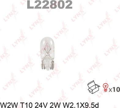 LYNXauto L22802 - Лампа доп. освещ. W2W T10 24V 2W W2.1X9.5d (мин. 10 шт.) autosila-amz.com