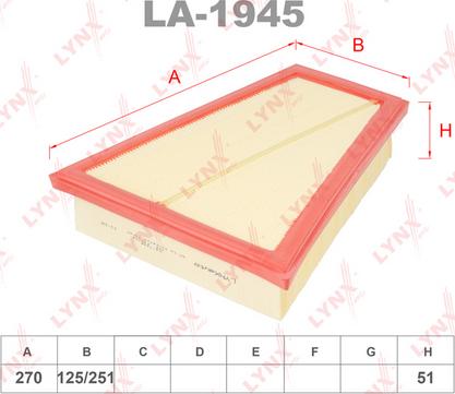 LYNXauto LA-1945 - Воздушный фильтр, двигатель autosila-amz.com