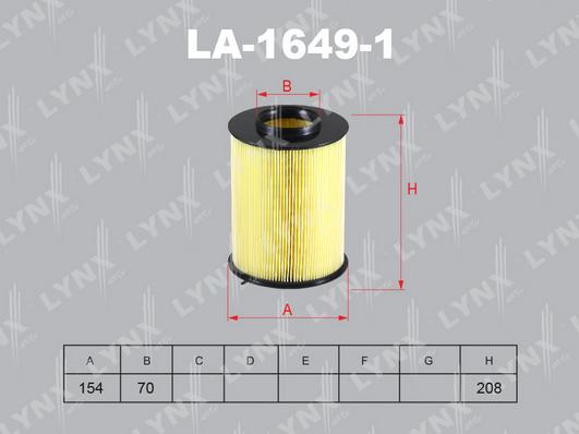 LYNXauto LA-1649-1 - Воздушный фильтр, двигатель autosila-amz.com