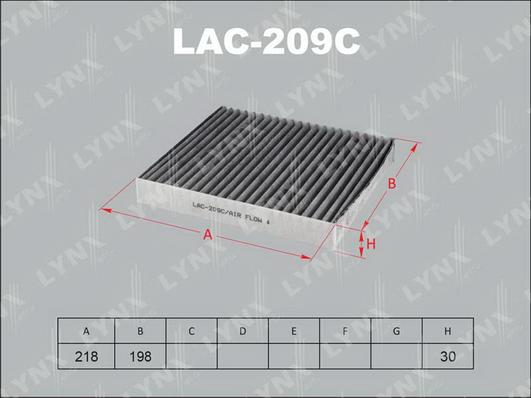 LYNXauto LAC-209C - Фильтр воздуха в салоне autosila-amz.com