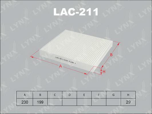 LYNXauto LAC-211 - Фильтр воздуха в салоне autosila-amz.com