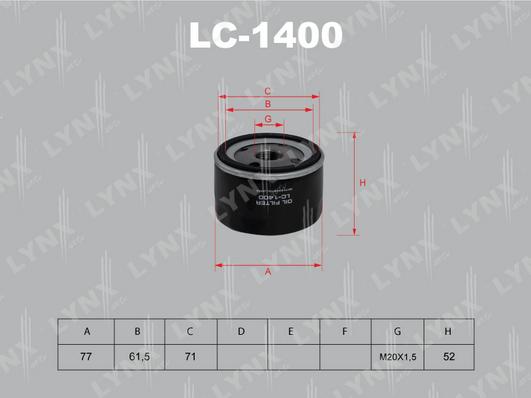 LYNXauto LC-1400 - Фильтр масляный ALFA ROMEO 156 2.0 02-05 MITSUBISHI Carisma 1.9D 00>/Space Star 1.9D 01> NISSAN Al autosila-amz.com