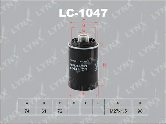 LYNXauto LC-1047 - Масляный фильтр autosila-amz.com