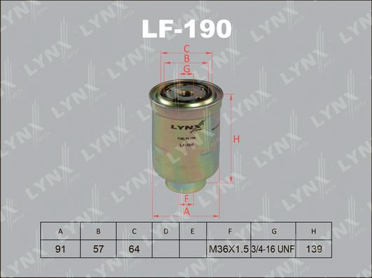 LYNXauto LF-190 - Топливный фильтр autosila-amz.com