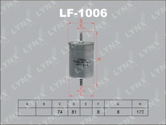 LYNXauto LF-1006 - фильтр топливный!\ Audi A3/A4/Skoda Octavia/Volkswagen Bora/Golf IV/Passat 2.0 95-96 autosila-amz.com