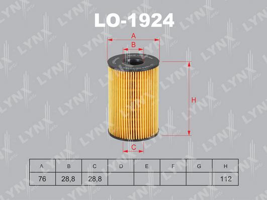LYNXauto LO-1924 - Фильтр масляный BMW 5(F10-18) 4.4T 10> / 5GT(F07) 4.4T 09> / 6(F12 / 3) 4.4T / 6GC(F06) 4.4T 11> / 7(F01) 4.4T-6.0 10> / X5(E70/ autosila-amz.com