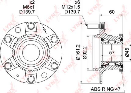 LYNXauto WH-1156 - Ступица передняя в сборе с ABS HYUNDAI H-1(TQ) 2.4-2.5D 08> autosila-amz.com