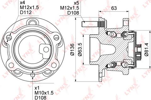 LYNXauto WH-1328 - Ступица задняя в сборе FORD Focus III 1.0-2.0 10> autosila-amz.com