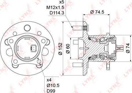 LYNXauto WH-1216 - Ступица задняя L в сборе (с ABS) TOYOTA Camry (V30/40) 2.4-3.5 01-11, Highlander 2.4-3.0 2WD 00-07, autosila-amz.com