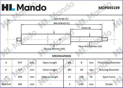 Mando MOP045199 - GAS SPRING, BOOT-/CARGO AREA autosila-amz.com