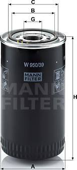 Mann-Filter W 950/39 - MANN-FILTER W950/39 фильтр масляный !(ГЕРМАНИЯ) \ DAF LF45/LF55/CF65, Dennis, Kamaz 4000/5000-Serie, autosila-amz.com