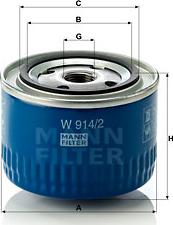 Mann-Filter W 914/2 - Фильтр масляный LADA KALINA 1.6 05-/1.4 08-/GRANTA 1.6 11-/VESTA 1.6 15-/X-RAY 1.6/1.8 16-/NIVA 1.7 autosila-amz.com