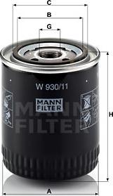 Mann-Filter W 930/11 - фильтр масляный !\Ford Sierra/Scorpio, Fiat Marea 2.3/2.4/2.5 D/TD 82-100 autosila-amz.com