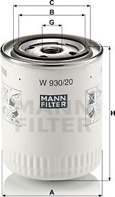 Mann-Filter W 930/20 - Фильтр масляный ГАЗ, УАЗ (дв. ЗМЗ 405, 406, УМЗ-4216, А274 Evotech/Эвотек 2.7) autosila-amz.com