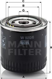 Mann-Filter W 920/6 - Фильтр масляный CHRYSLER Le Baron, New Yorker, Sebring, Stratus, Stratus Cabrio, Viper, Vision, Voya autosila-amz.com