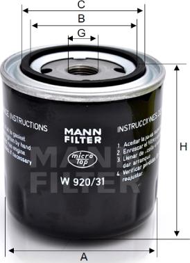 Mann-Filter W 920/31 - Масляный фильтр autosila-amz.com