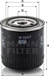 Mann-Filter W 920/7 y - Масляный фильтр autosila-amz.com