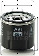 Mann-Filter W 66 - Фильтр масляный RENAULT Clio II/Symbol/Thalia mot.1,2L 16V MANN-FILTER W 66 autosila-amz.com