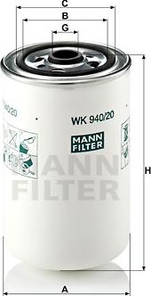 Mann-Filter WK 940/20 - MANN-FILTER WK940/20 фильтр топливный !(ГЕРМАНИЯ) H146.5 D93 M18x1.5 \RVI Premium/Midlum/Kerax 05.0 autosila-amz.com