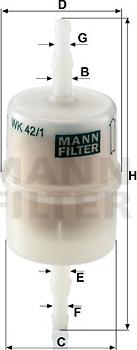 Mann-Filter WK 42/1 - Фильтр топл.AUDI/VW карбюр.LADA, AZLK, GAZ, IG, ZAZ, UAZ autosila-amz.com