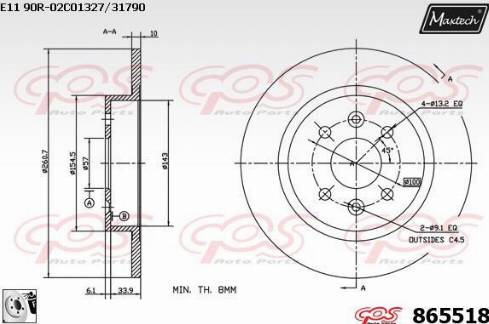 Maxtech 865518.0080 - Тормозной диск autosila-amz.com