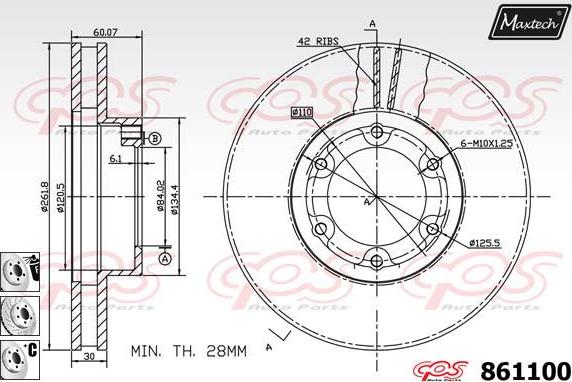 Maxtech 861162 - Тормозной диск autosila-amz.com